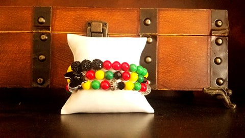 Beaded Ghana Flag Inspired Bracelet Set with Africa Shaped Charm