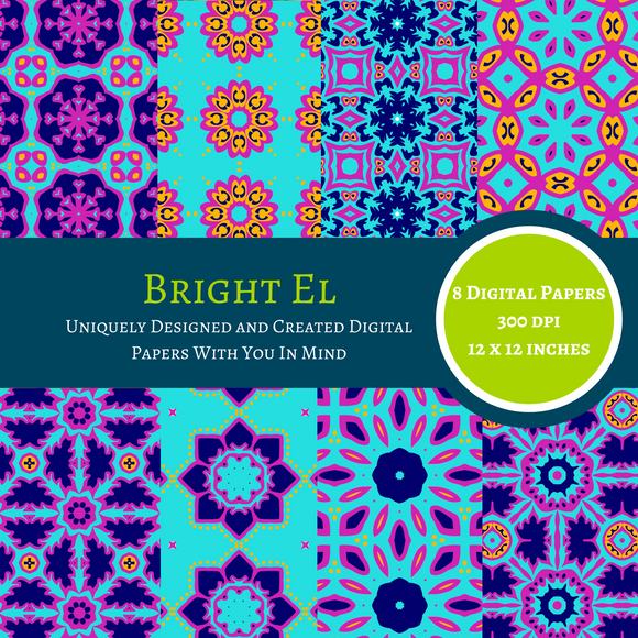 Bright El - Bright Purple & Turquoise Digital Paper - **DIGITAL DOWNLOAD ONLY**