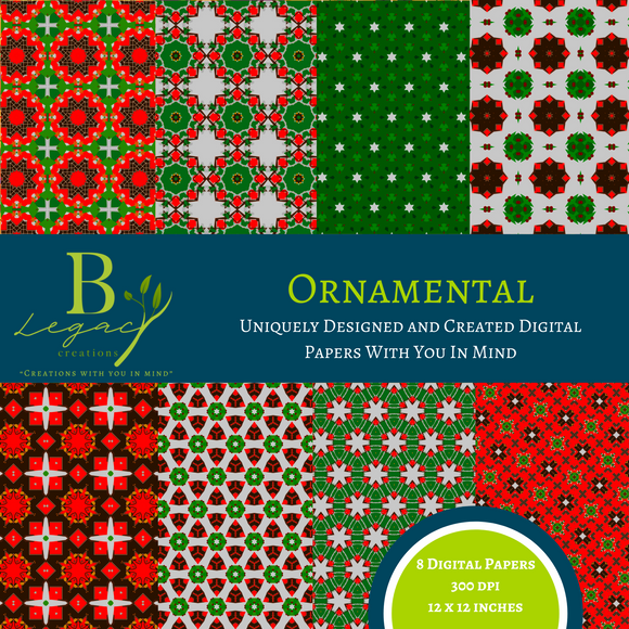 Ornamental - Christmas Inspired Digital Paper - ** DIGITAL DOWNLOAD ONLY **